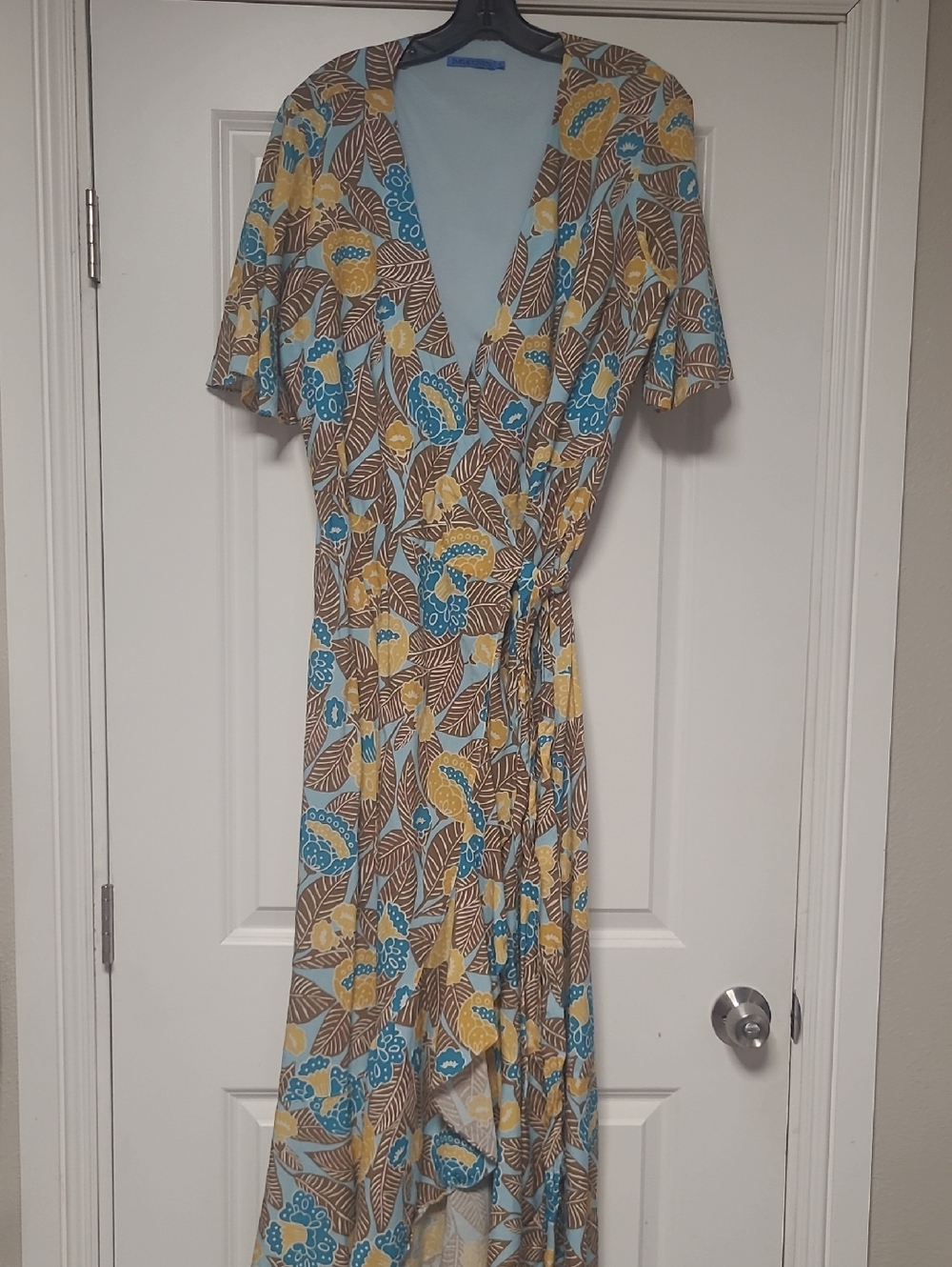 J. McLaughlin Floral Wrap Maxi Dress in Blue, Yellow & Brown